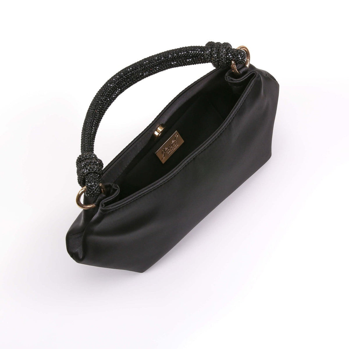 Noelle Crystal Handle Satin Pouch Bag