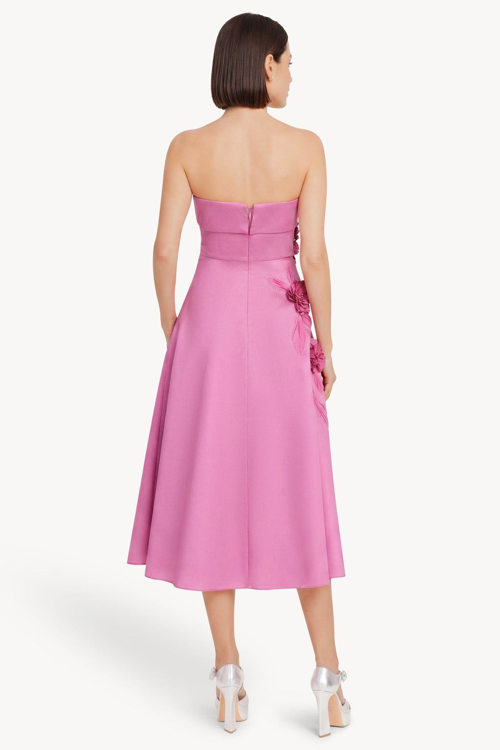 Strapless Floral Applique Midi Dress