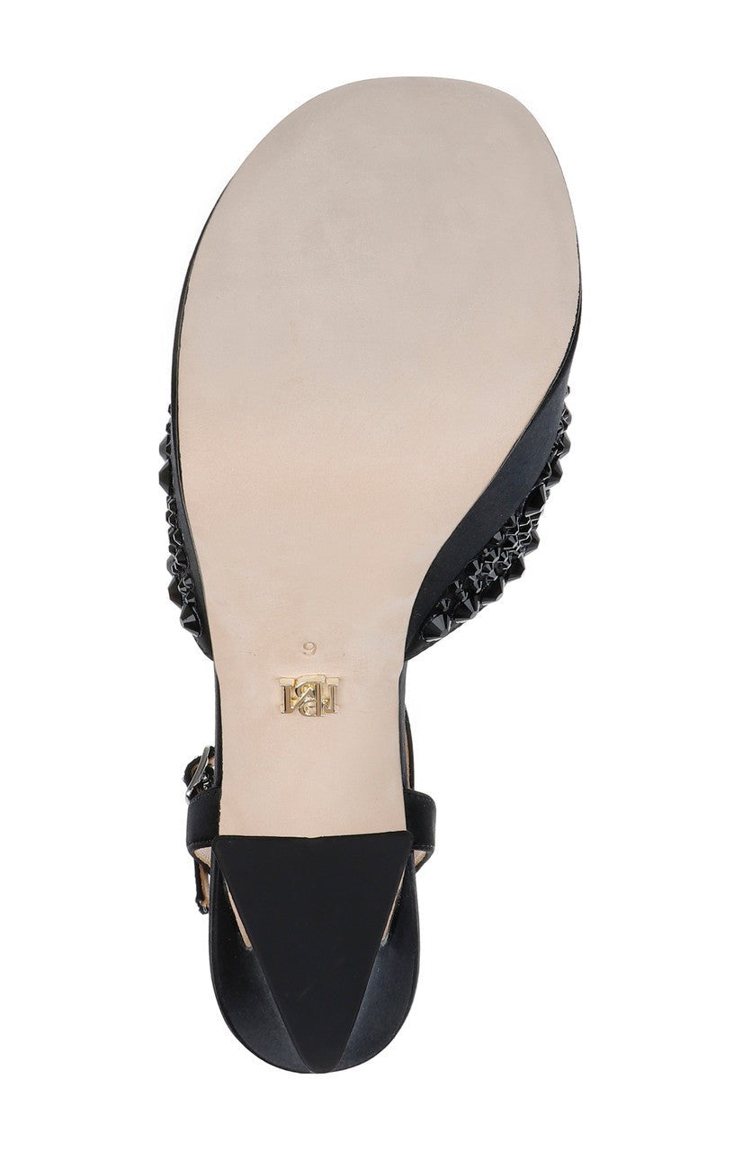 Bryleigh Satin Platform Block Heels with Bejeweled Vamp