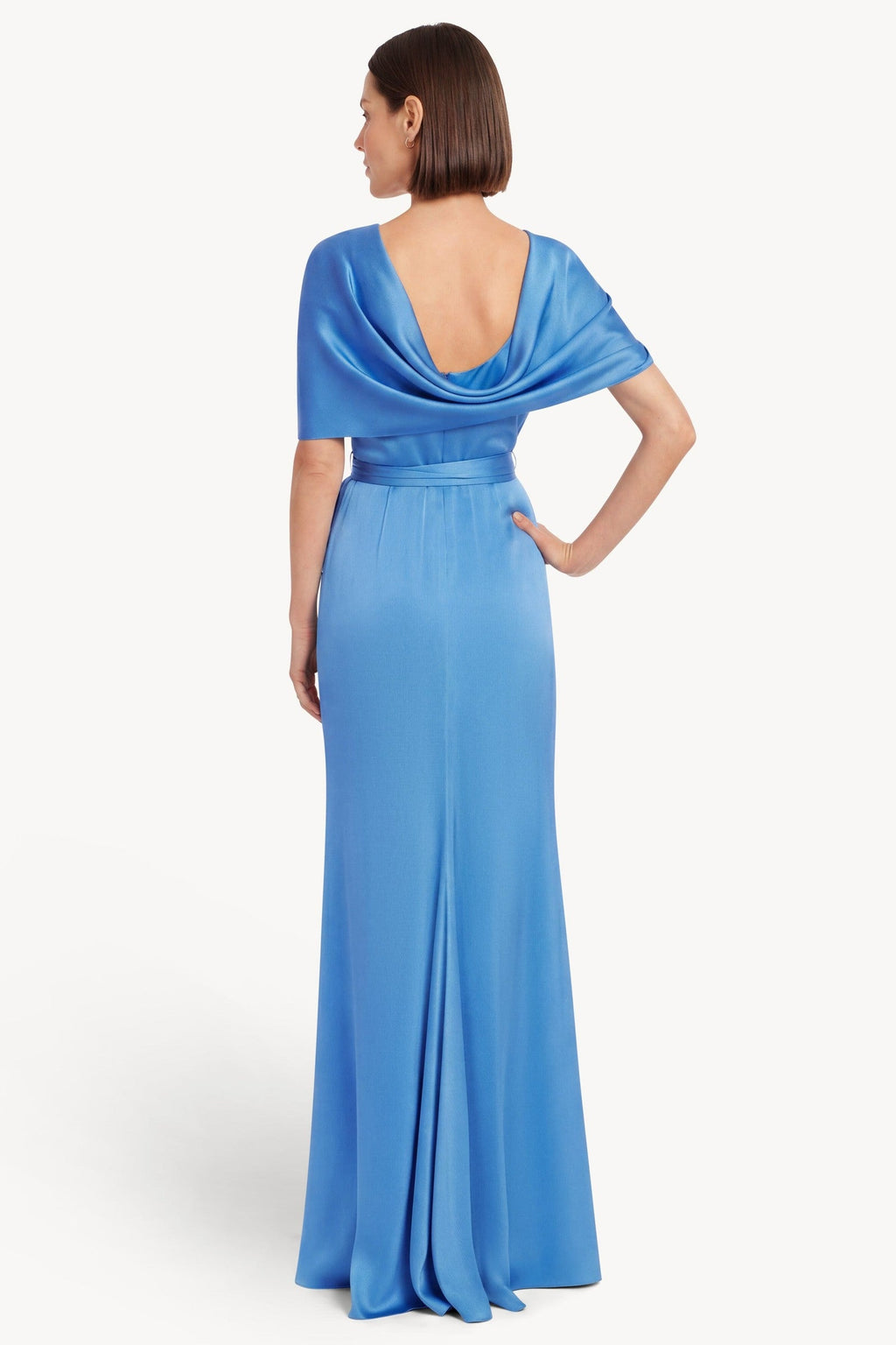 Cape Sleeve Column Gown with Sash