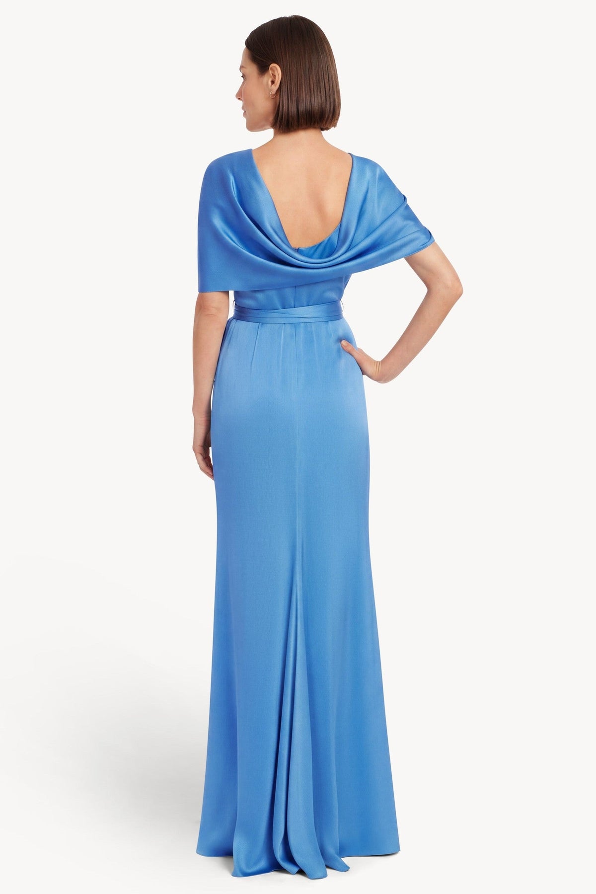 Cape Sleeve Column Gown with Sash