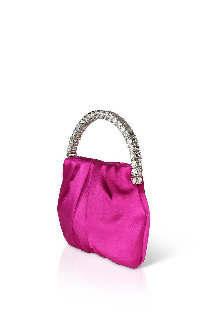 Audrey Pleated Satin Pouch with Halfmoon Crystal Handle