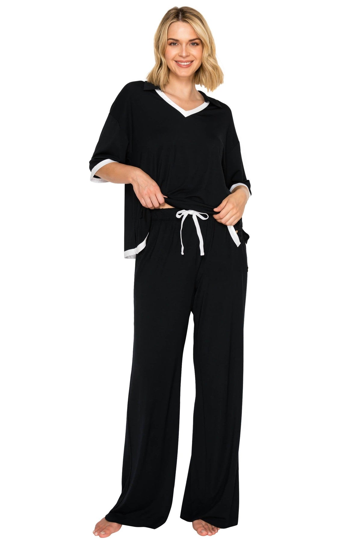Yummy Modal Blend Short Sleeve & Wide Leg Pant Set