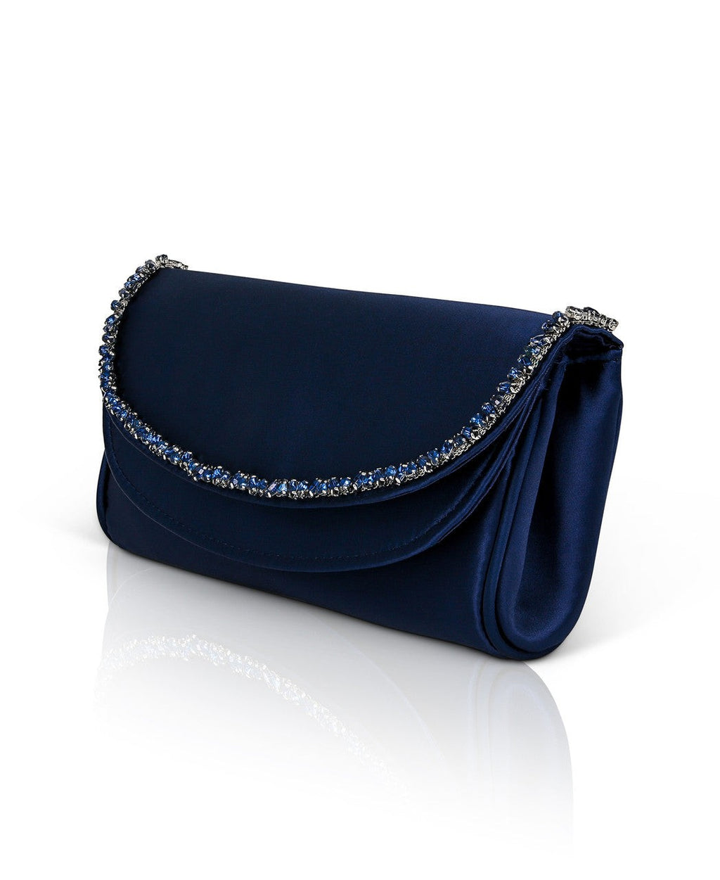 Talia Satin Double Flap Clutch with Crystal Trim