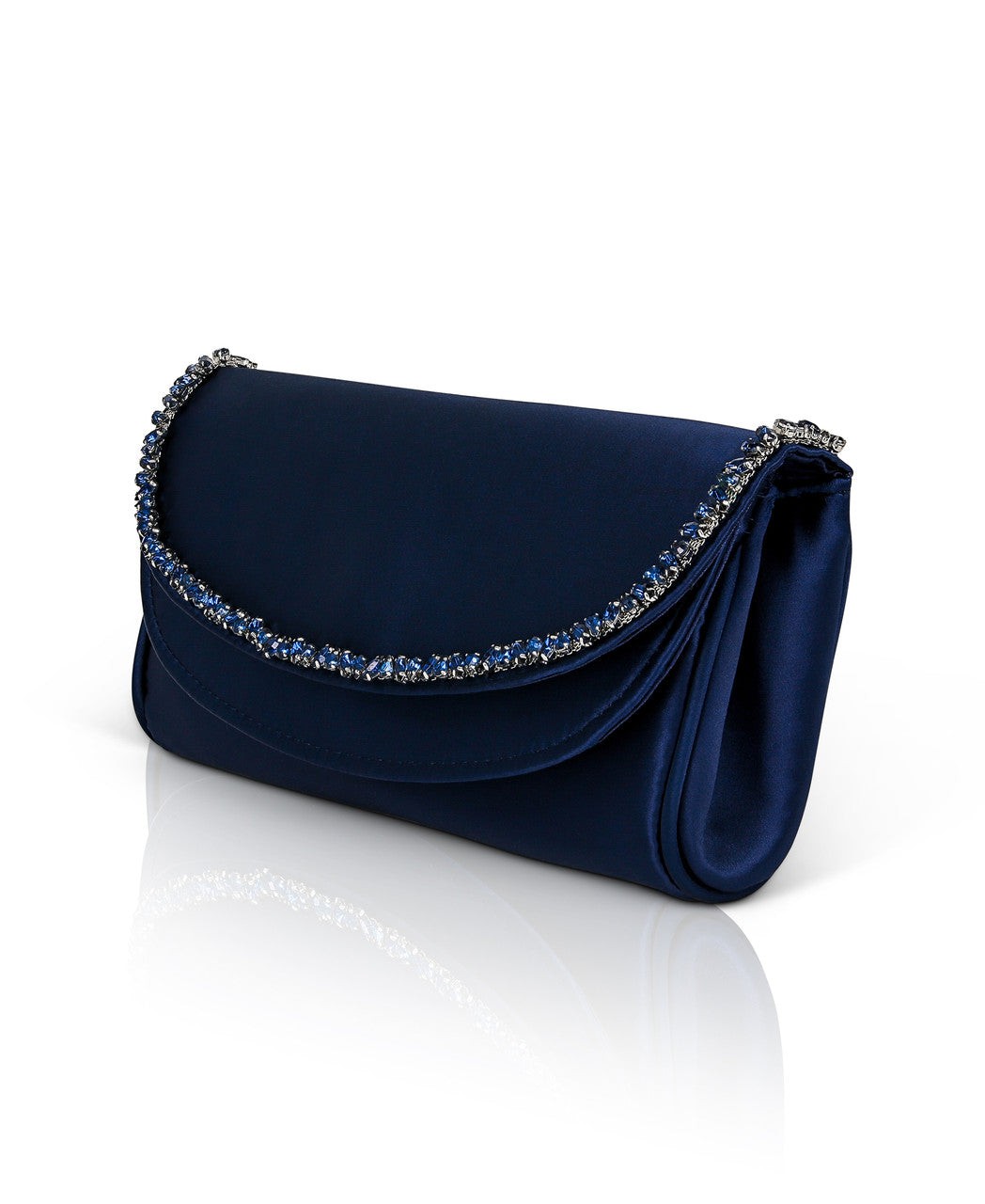 Talia Satin Double Flap Clutch with Crystal Trim