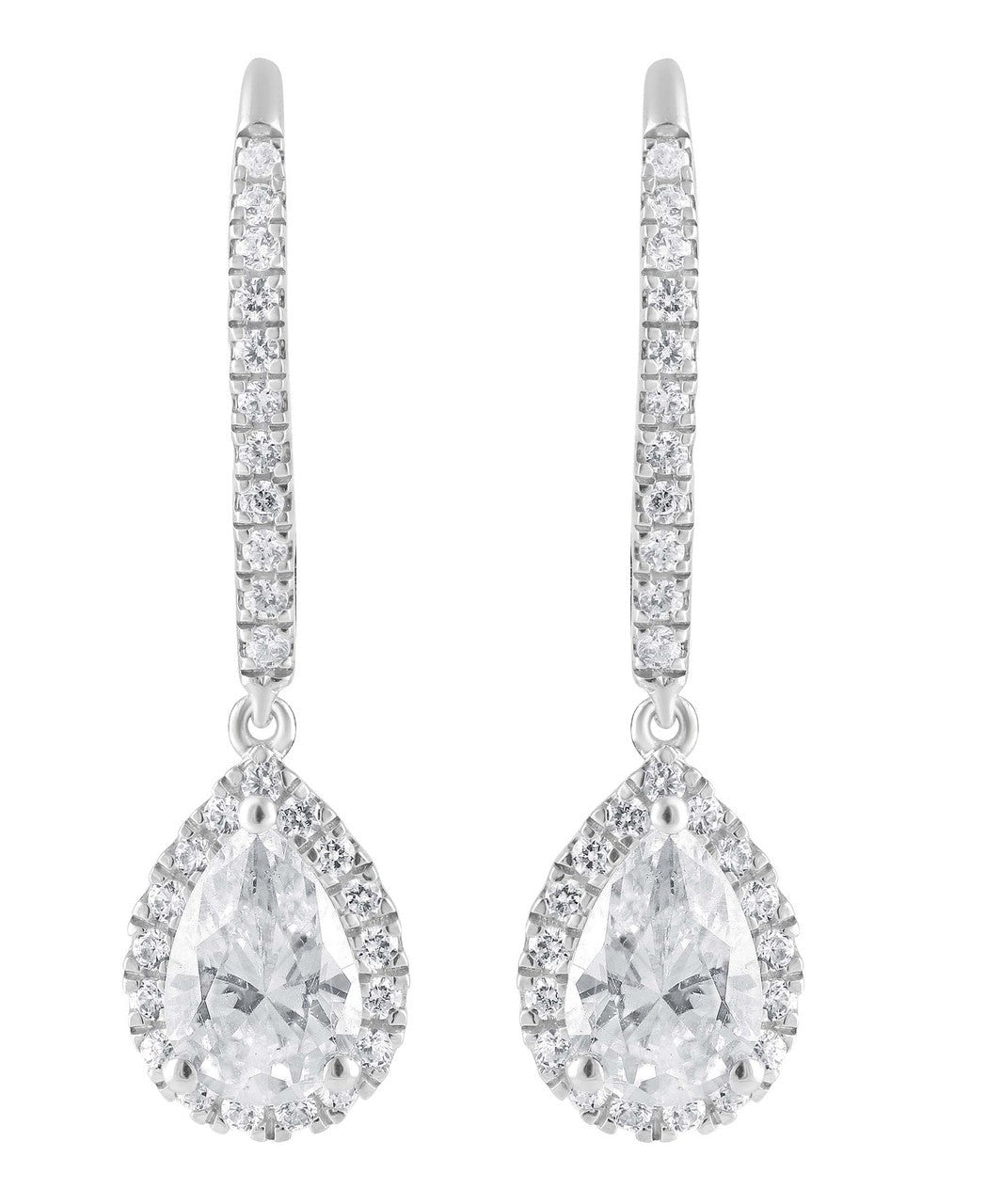 Diamond Halo Pear Drop Earrings