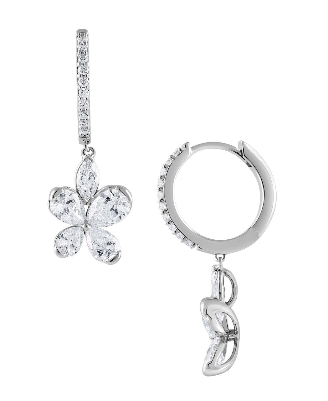 Diamond Butterfly Drop Hoop Earrings