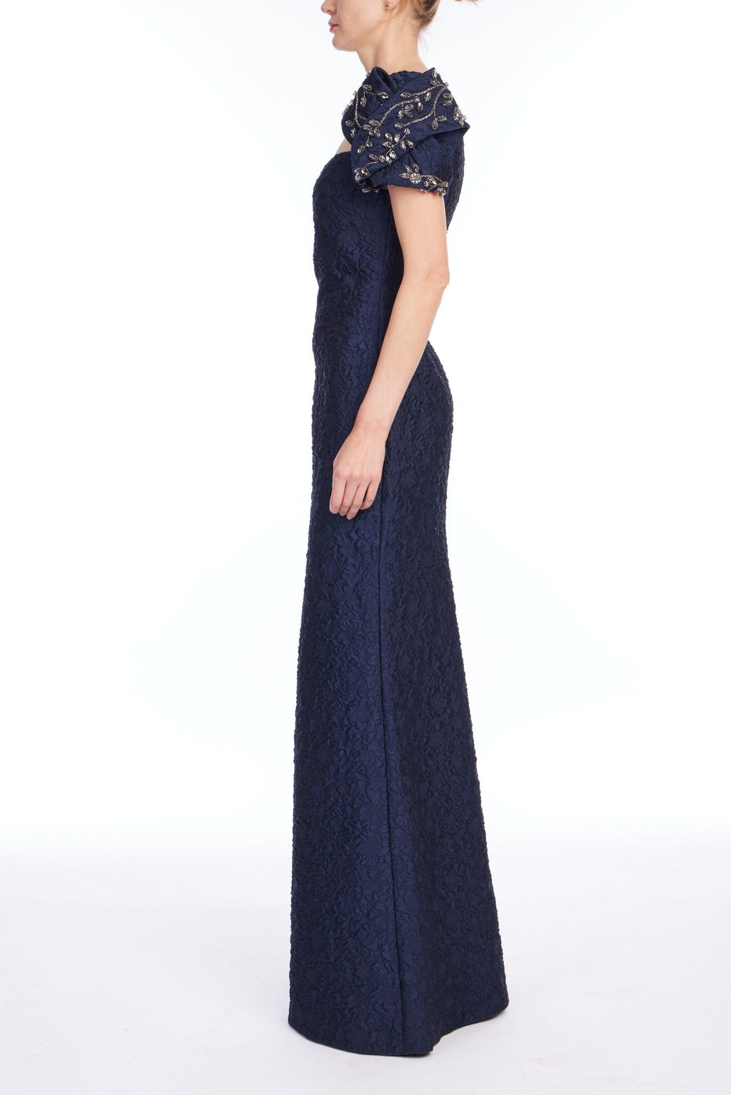 Knot-Sleeve Jacquard Mermaid Gown