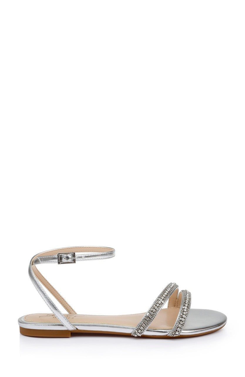 Roslyn Metallic Flat Sandal with Crystals