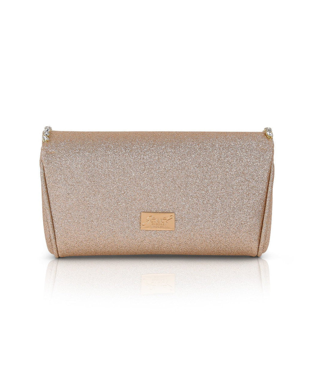 Talia Satin Double Flap Clutch with Crystal Trim