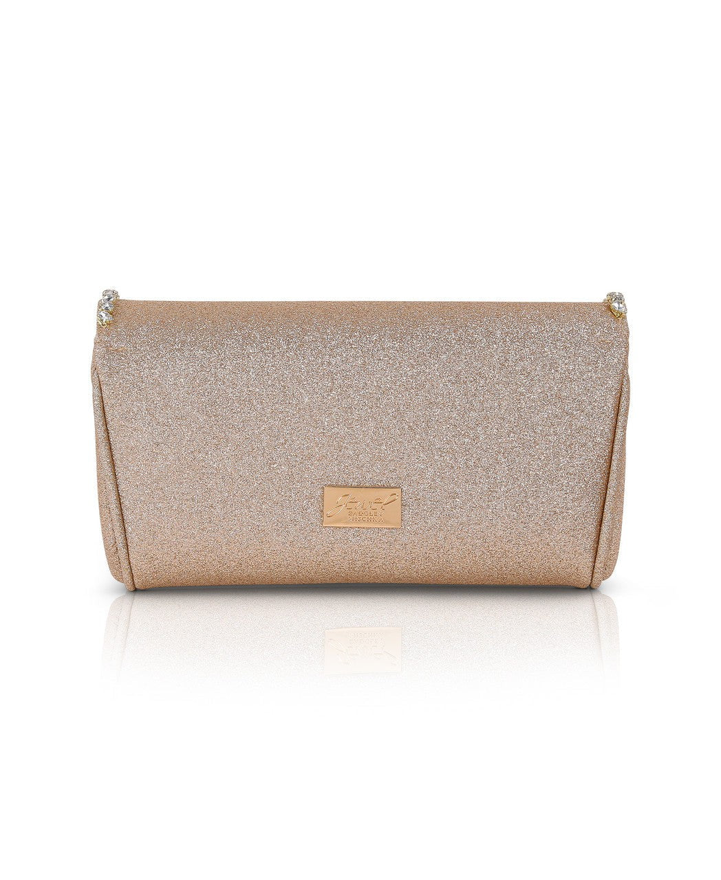 Talia Satin Double Flap Clutch with Crystal Trim