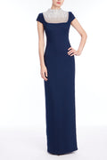 Rhinestone-Yoke Column Gown