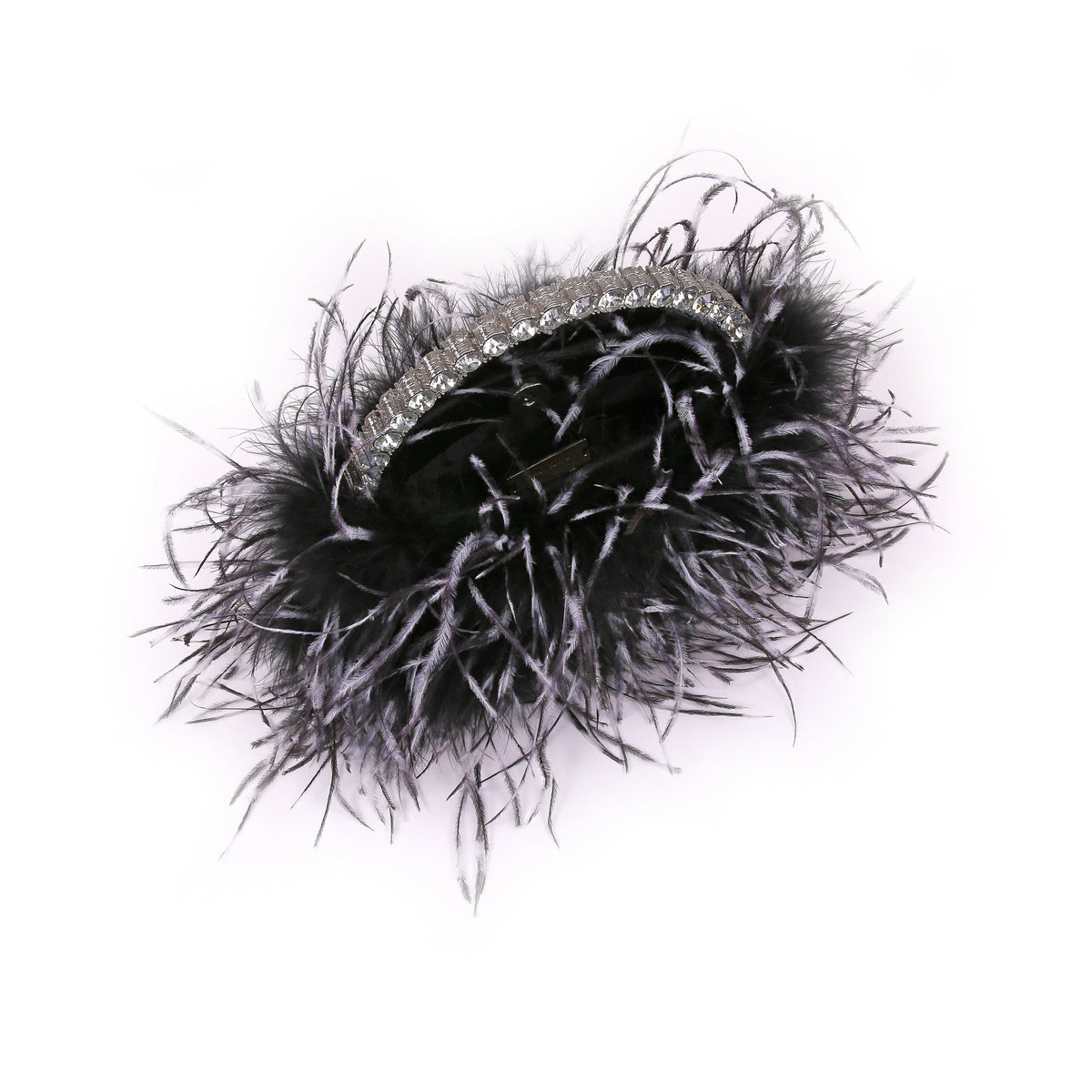 Raven Ostrich Feather Pouch Halfmoon Handle