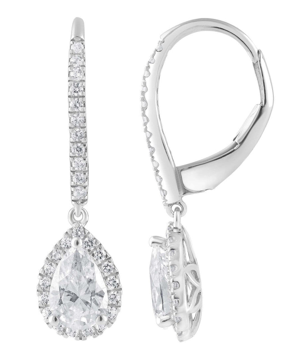 Diamond Halo Pear Drop Earrings