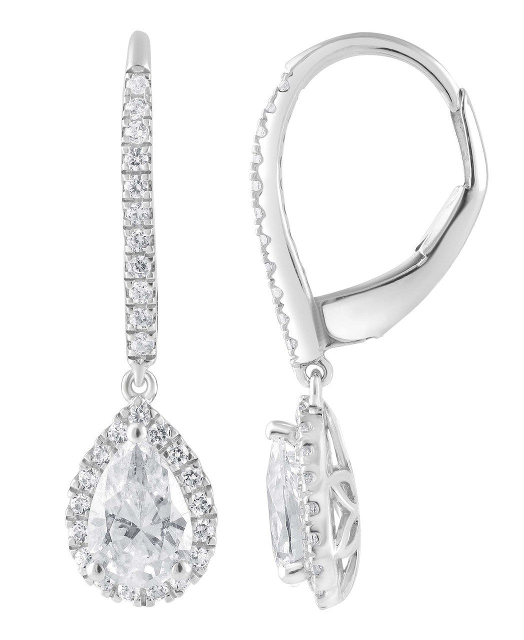 Diamond Halo Pear Drop Earrings