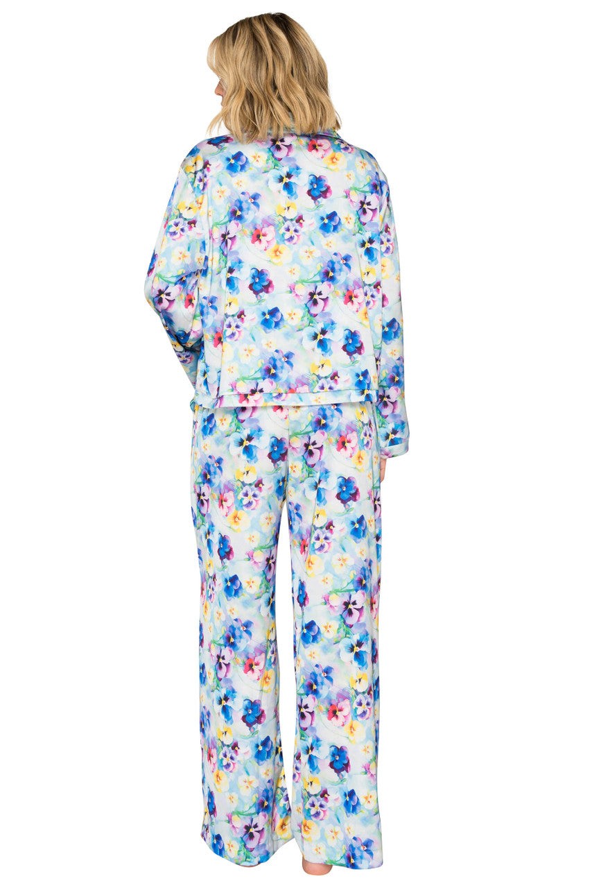 Luxe Floral Satin Long Sleeve & Wide Leg Pajama Set