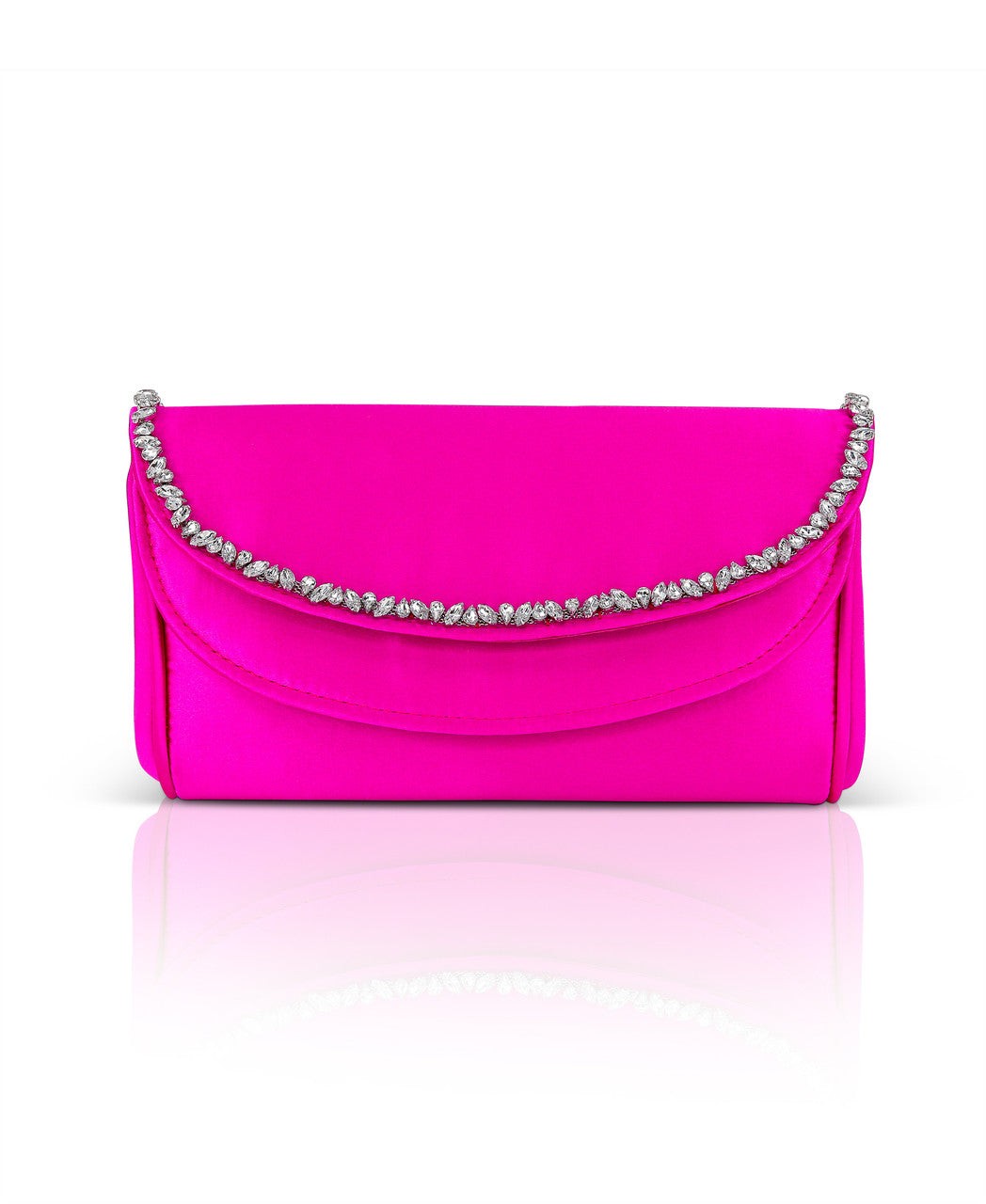 Talia Satin Double Flap Clutch with Crystal Trim