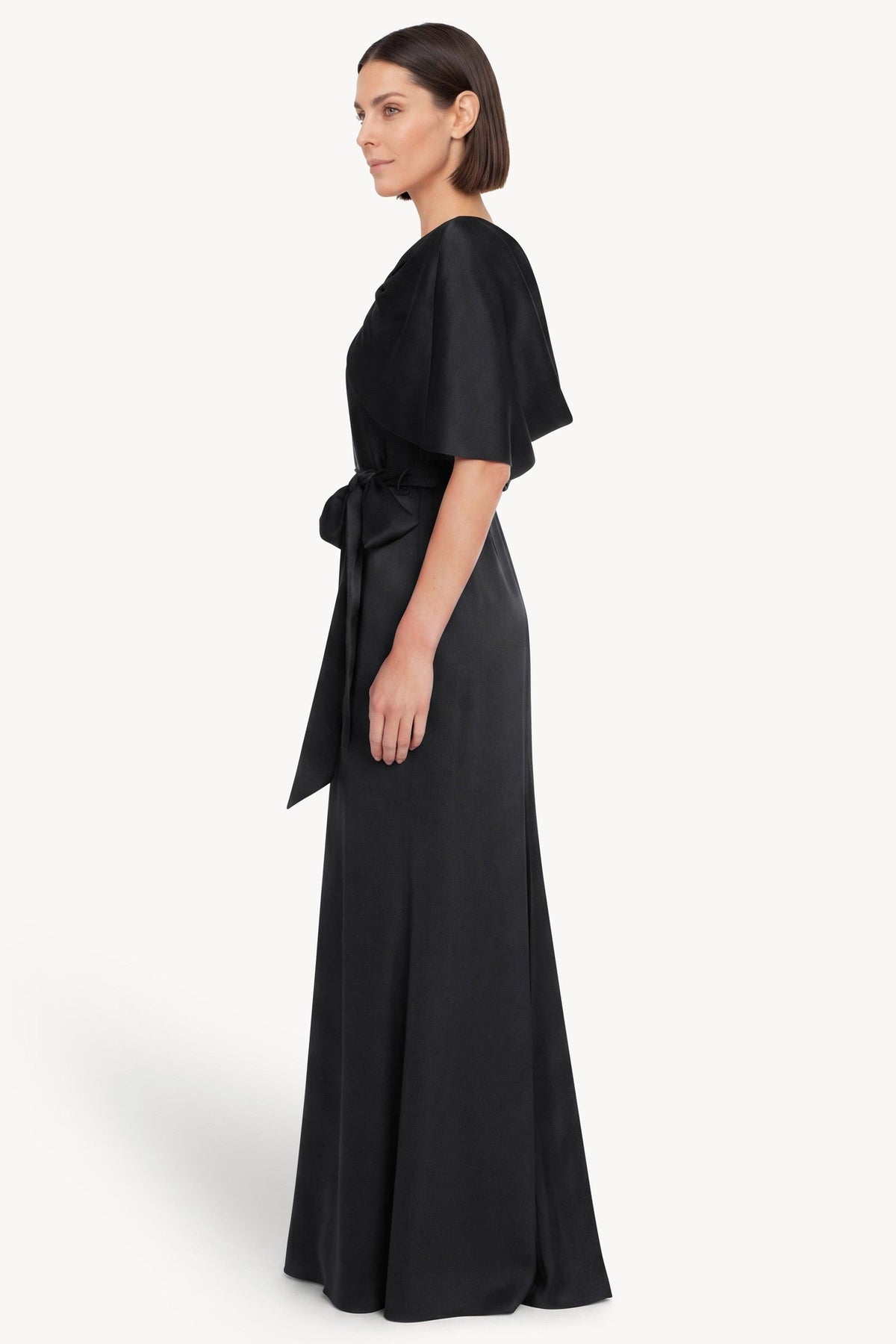 Cape Sleeve Column Gown with Sash