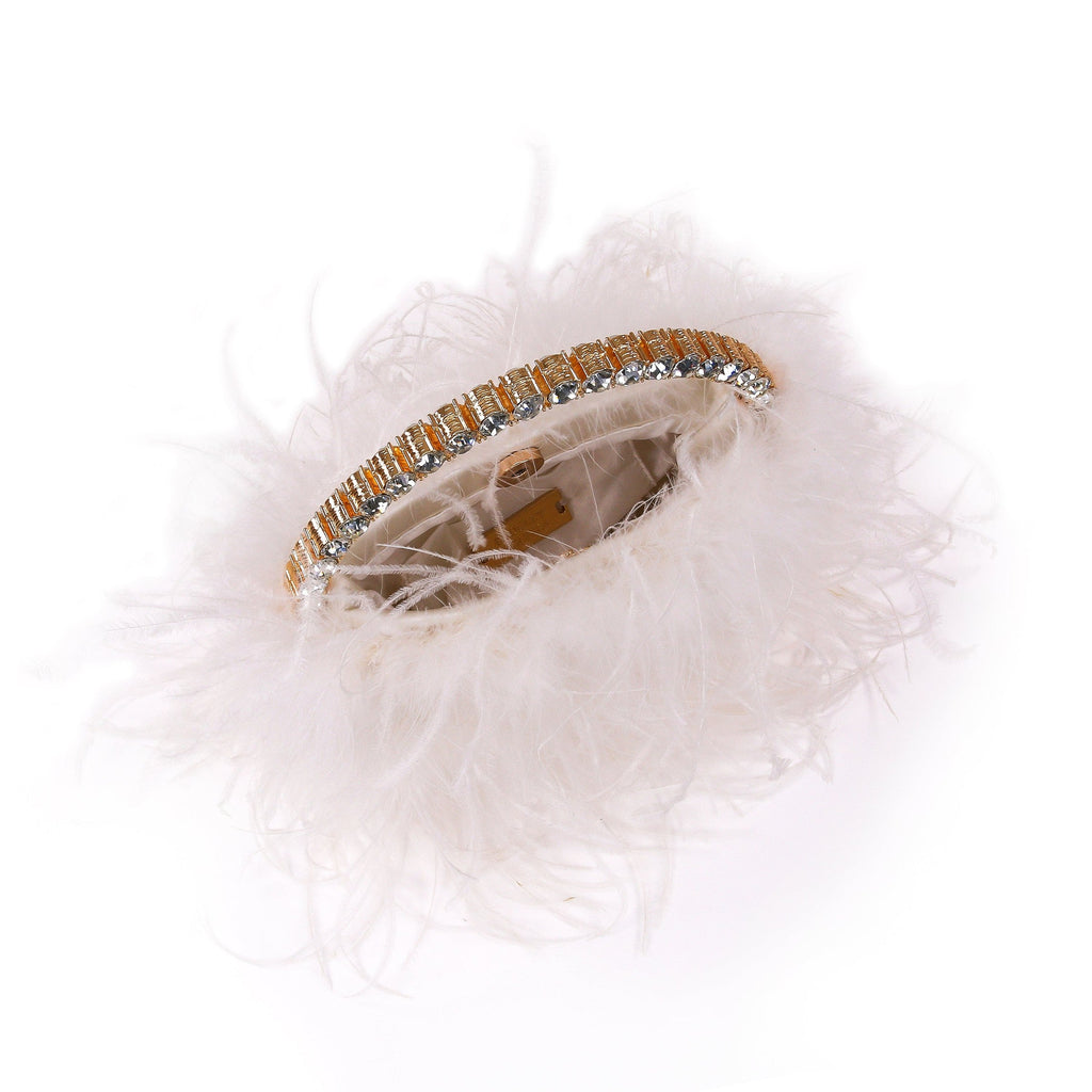 Raven Ostrich Feather Pouch Halfmoon Handle