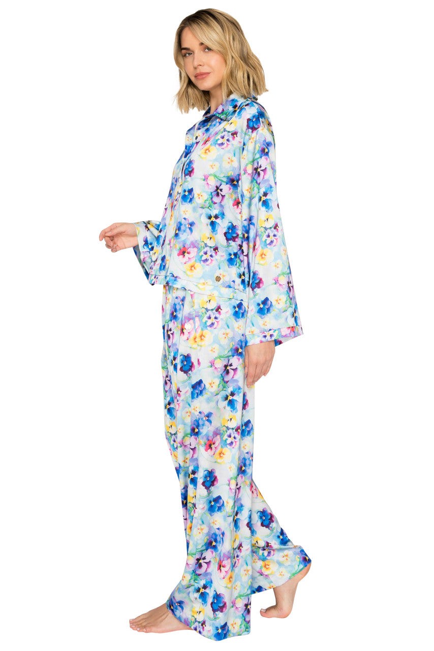 Luxe Floral Satin Long Sleeve & Wide Leg Pajama Set