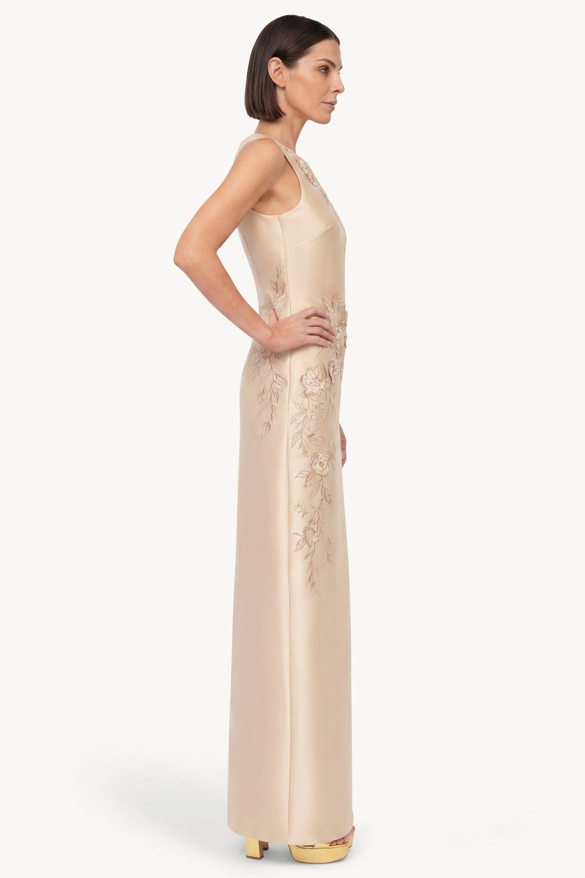 Beaded Applique Sleeveless Column Gown