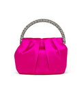 Audrey Pleated Satin Pouch with Halfmoon Crystal Handle