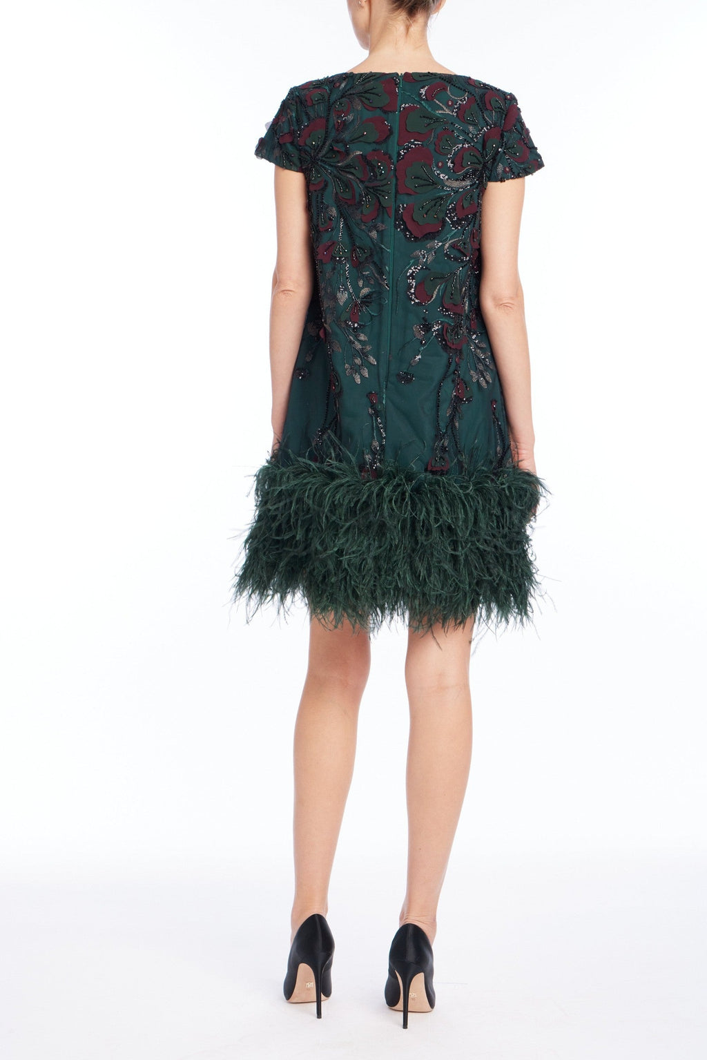 Beaded Feather Hem Short Dress