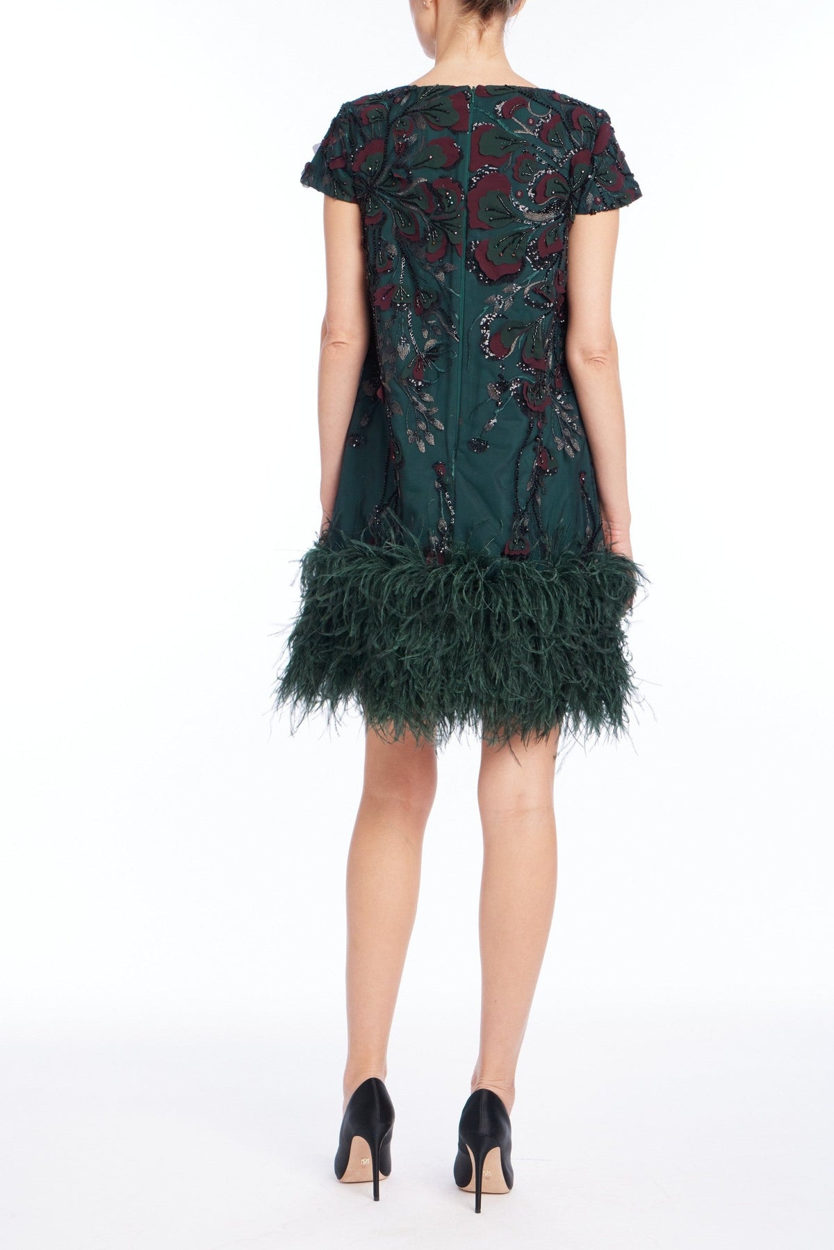 Beaded Feather Hem Short Dress