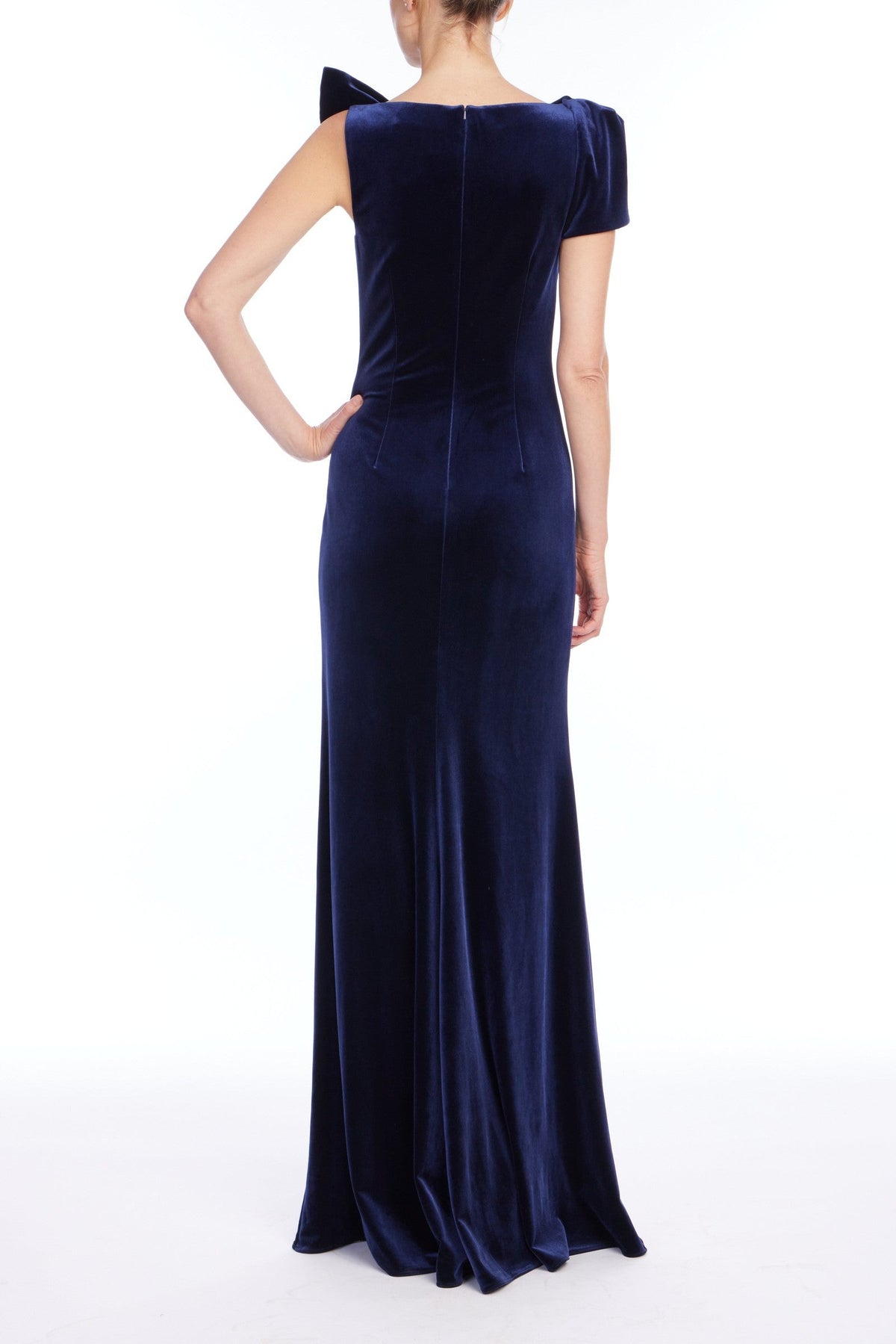 Draped Stretch Velvet Column Gown