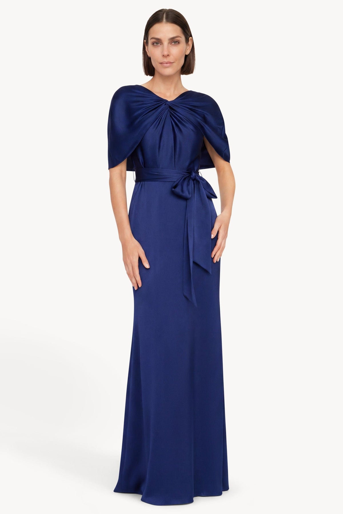 Cape Sleeve Column Gown with Sash