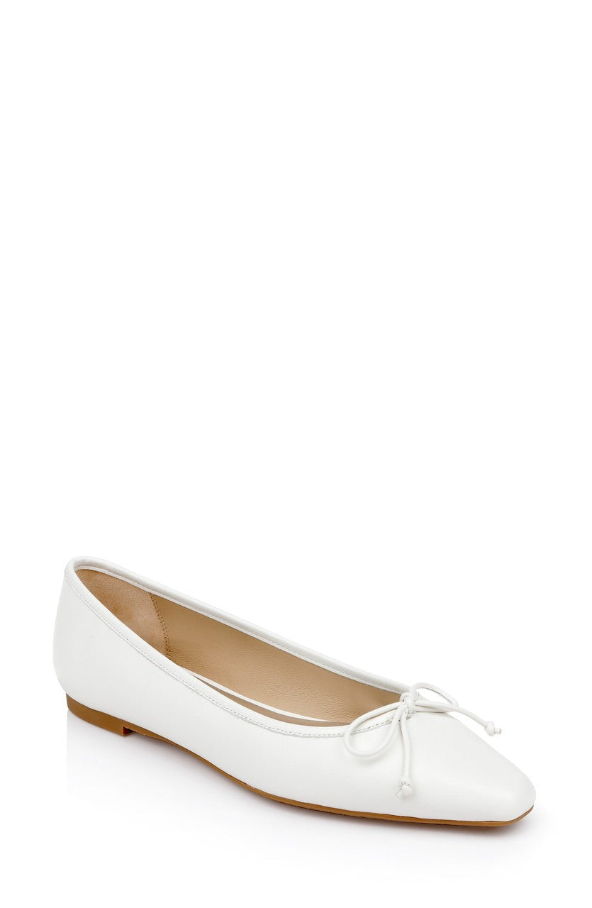 Cam Pointed Toe Leather Flats with Bow