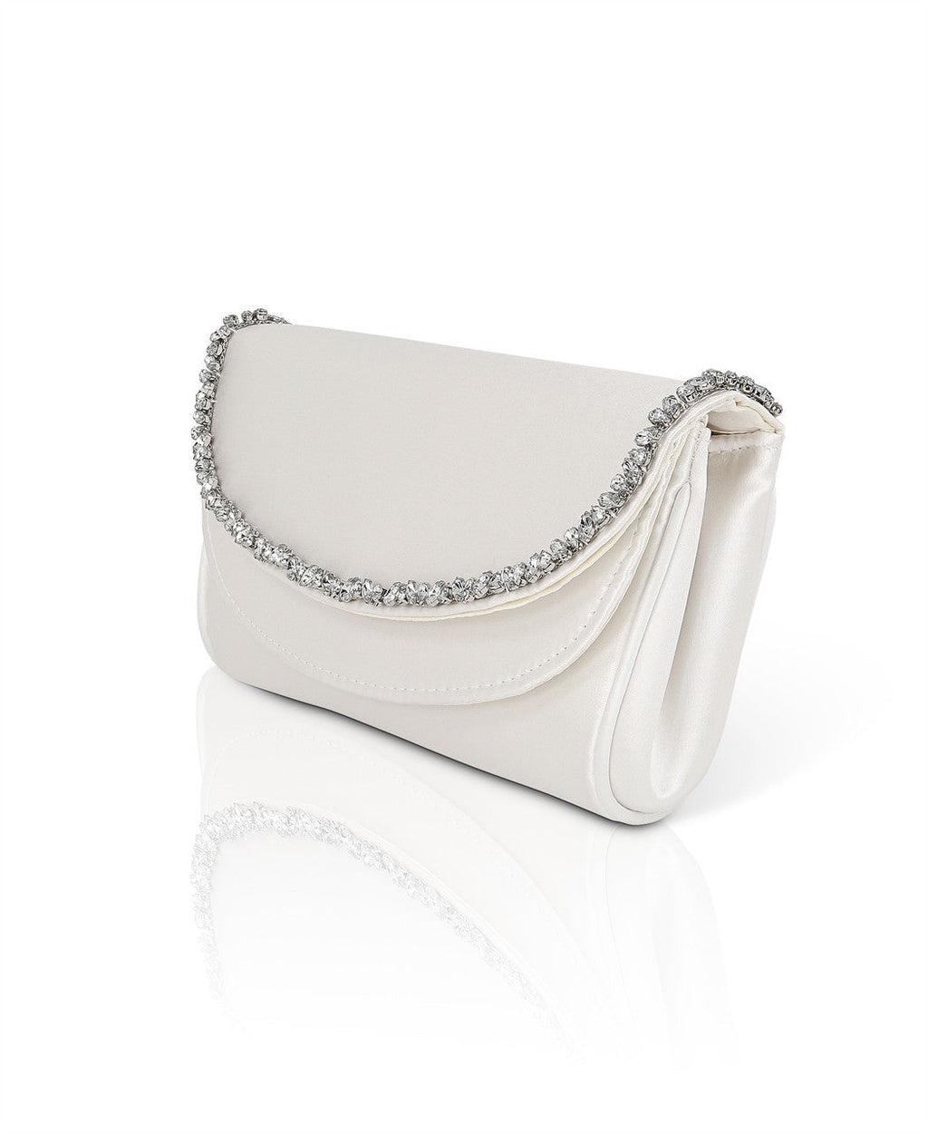 Talia Satin Double Flap Clutch with Crystal Trim