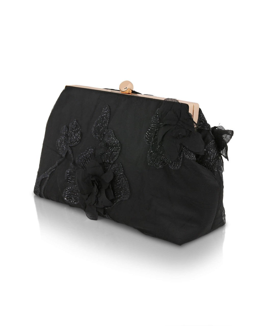 Lila Floral Applique Pouch Clutch
