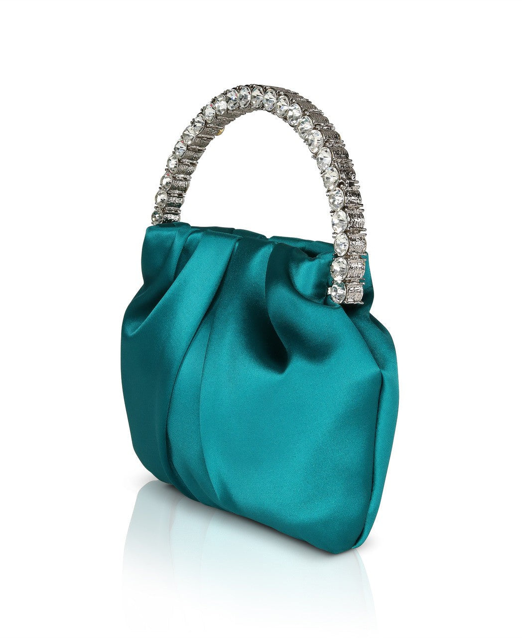 Audrey Pleated Satin Pouch with Halfmoon Crystal Handle