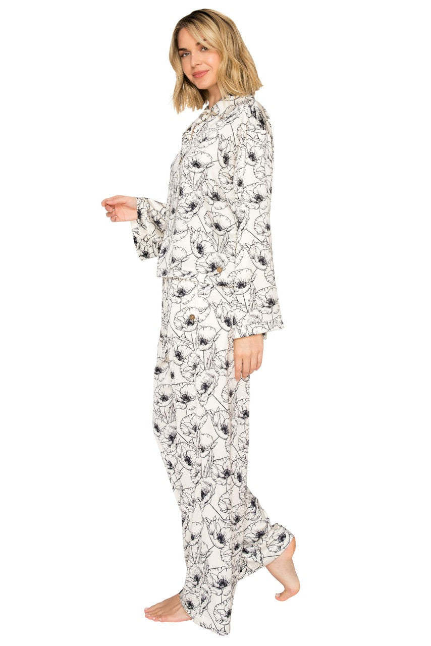 Luxe Floral Satin Long Sleeve & Wide Leg Pajama Set