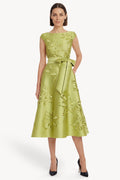 Laser-Cut Floral Cap Sleeve Midi Dress