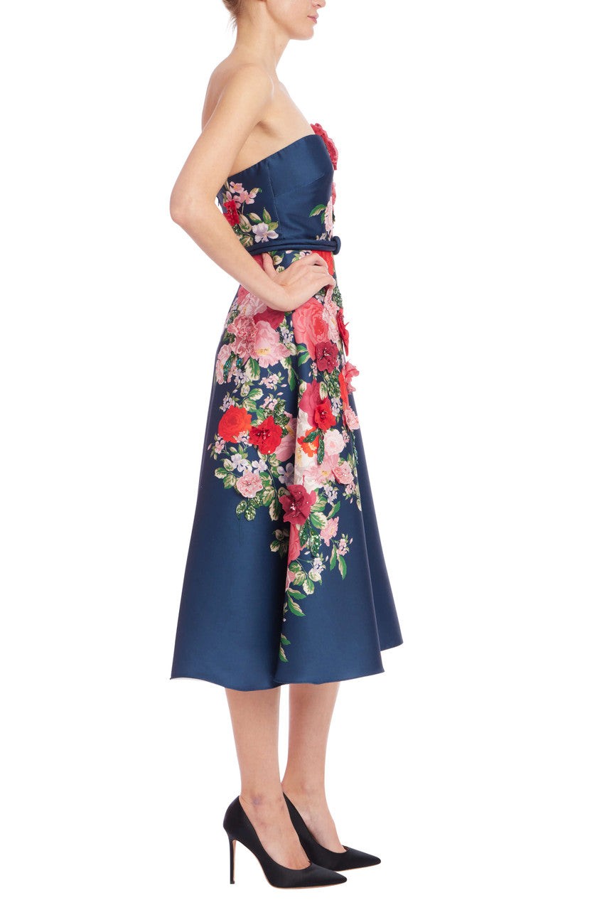 Floral Strapless A-Line Midi Dress