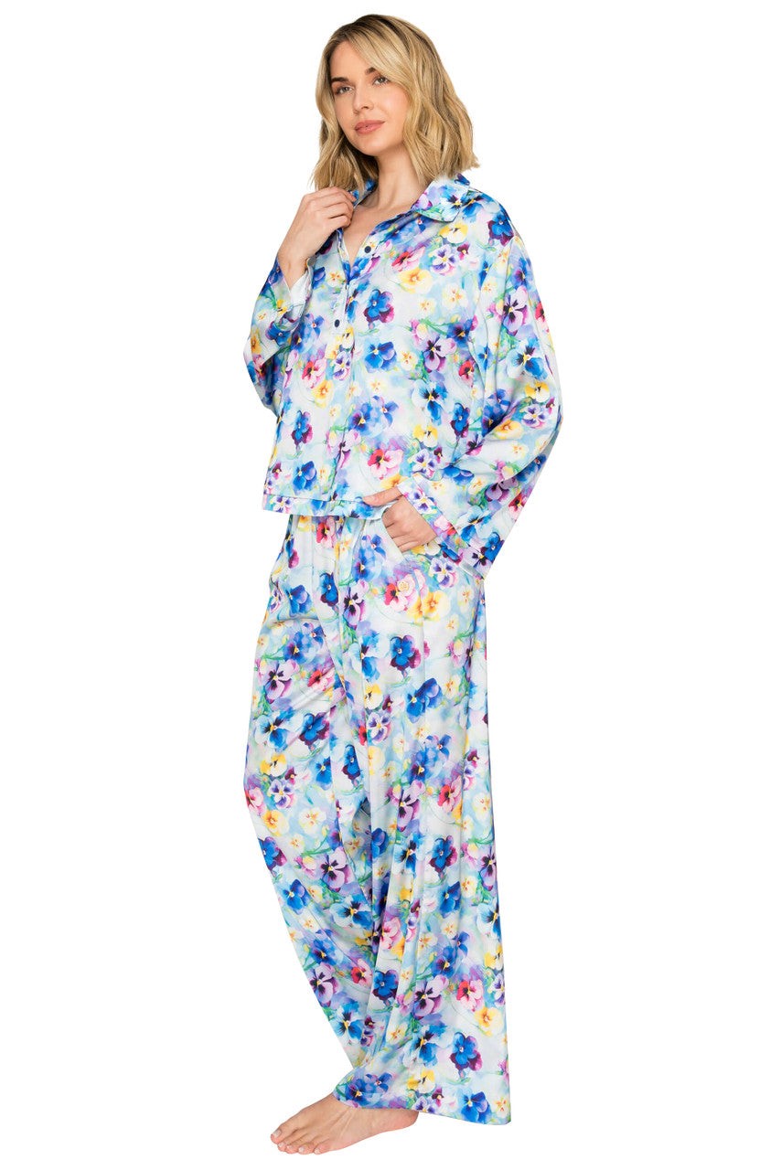 Luxe Floral Satin Long Sleeve & Wide Leg Pajama Set
