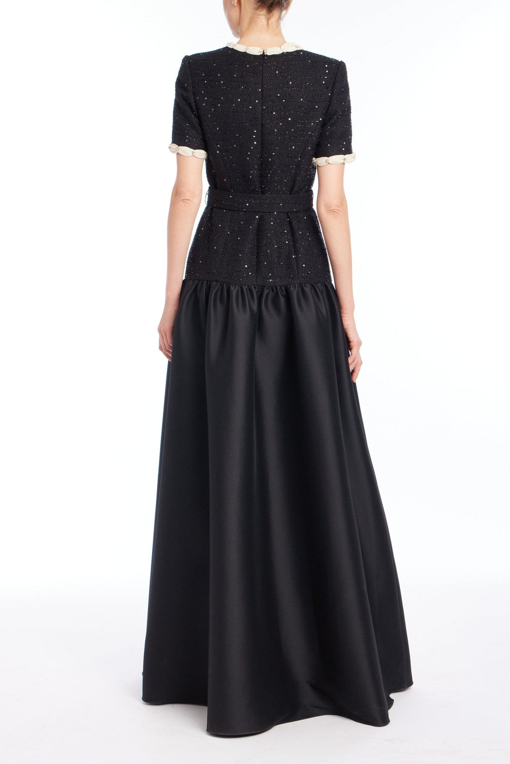 A-Line Sequin Tweed & Mikado Gown