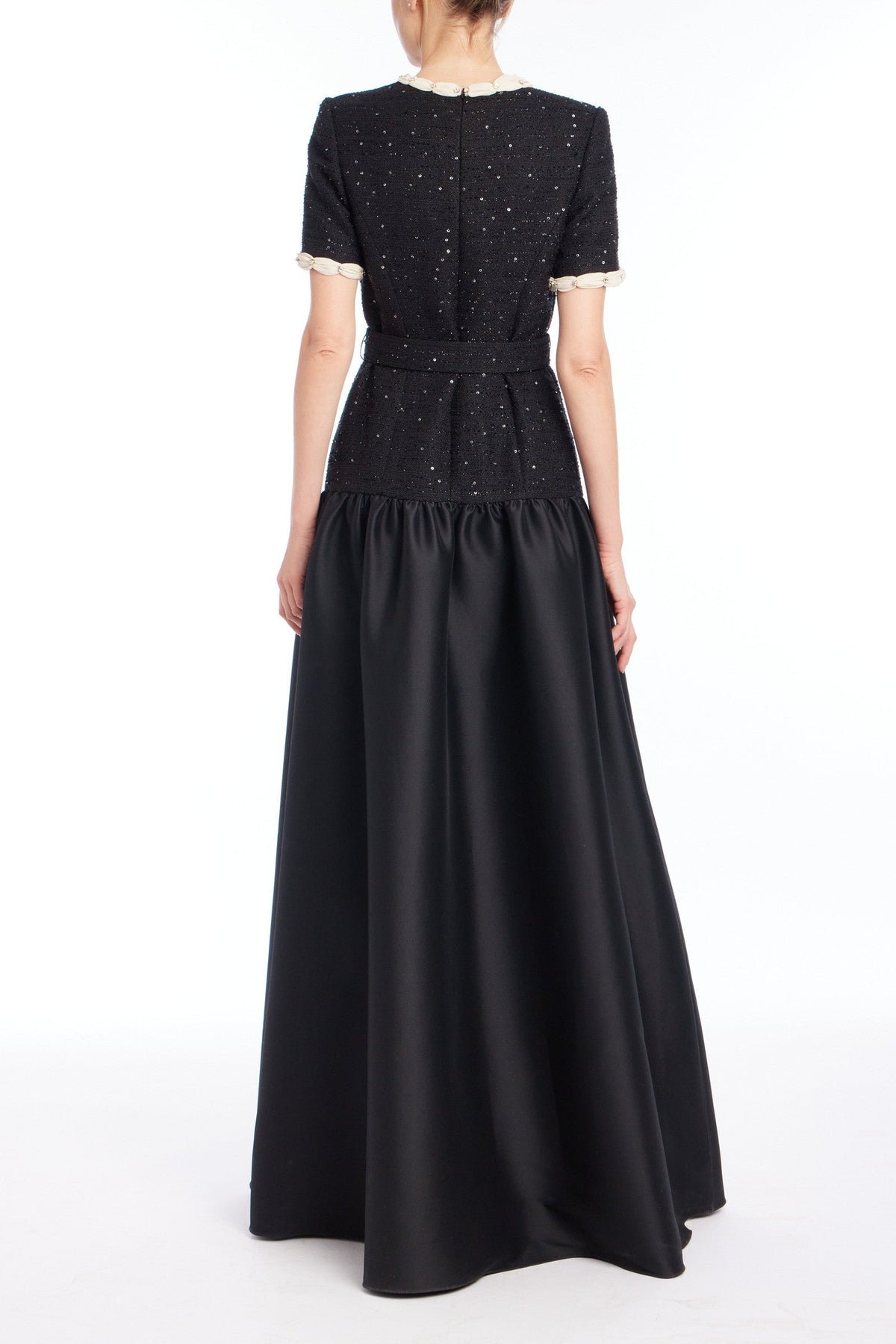 A-Line Sequin Tweed & Mikado Gown