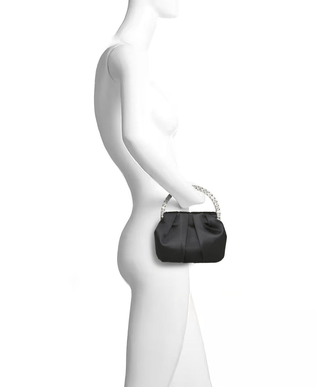 Audrey Pleated Satin Pouch with Halfmoon Crystal Handle