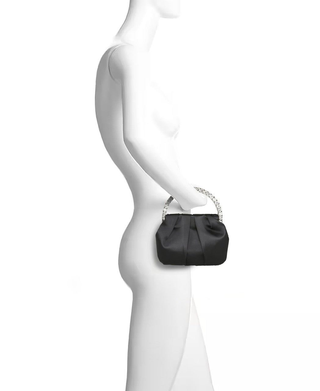 Audrey Pleated Satin Pouch with Halfmoon Crystal Handle