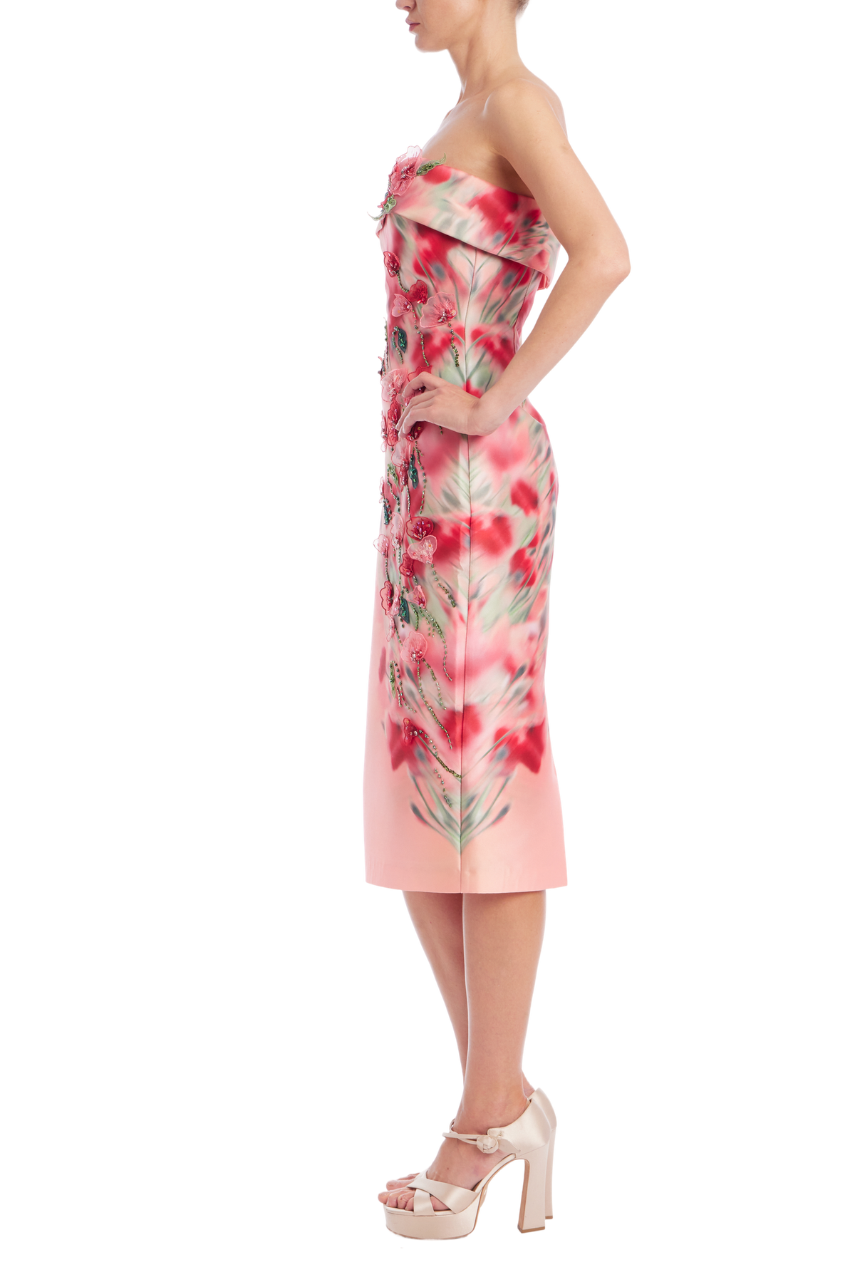Strapless Beaded Floral Sheath Dress