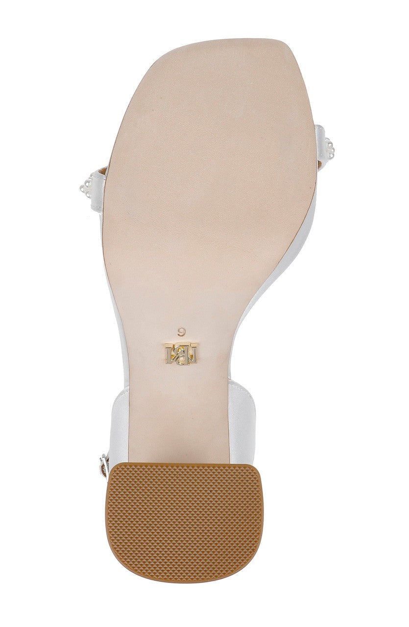 Calida Satin Block Heels with Pearled Vamp
