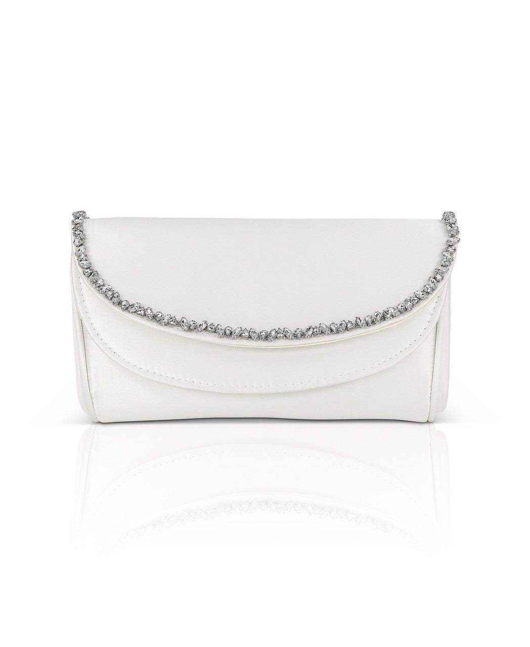 Talia Satin Double Flap Clutch with Crystal Trim