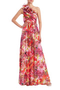 One-Shoulder Ruffle Floral Print Gown