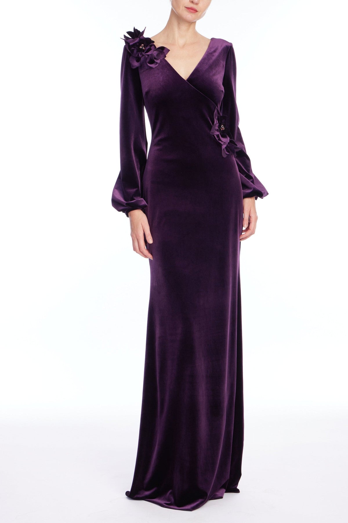 Floral Embellished Velvet Evening Gown