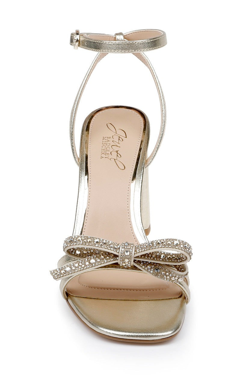 Hillary Block Heel Sandal with Rhinestone Bow