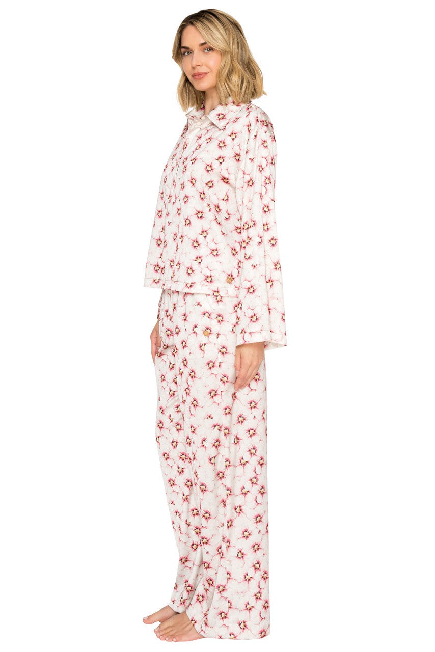 Luxe Floral Satin Long Sleeve & Wide Leg Pajama Set