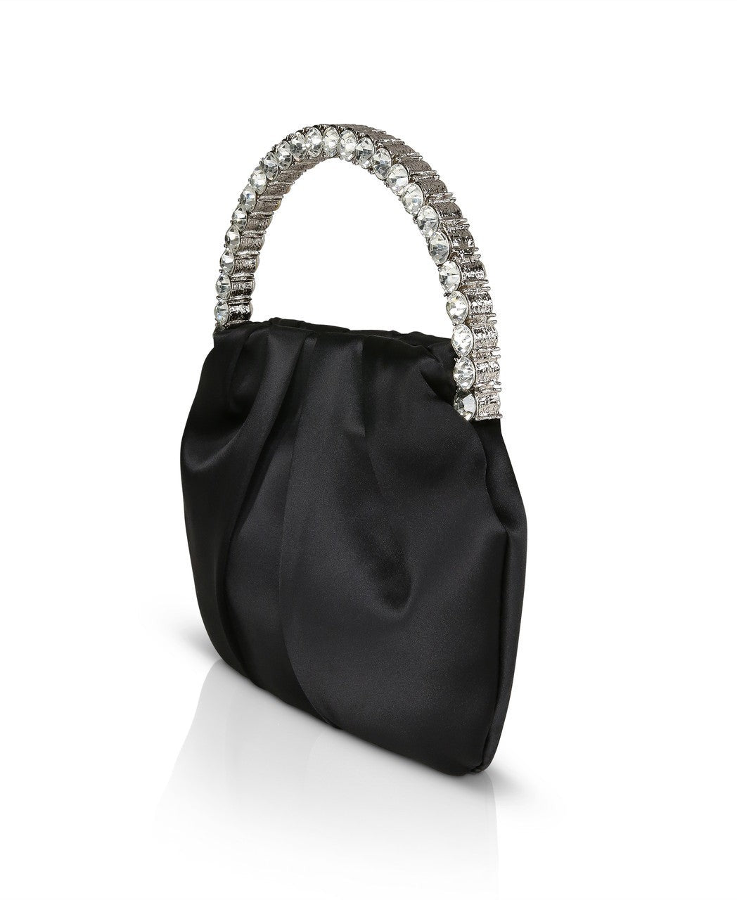 Audrey Pleated Satin Pouch with Halfmoon Crystal Handle